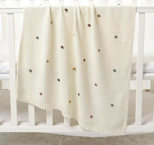 Beige Knitted Baby Blanket Dot Dazzle